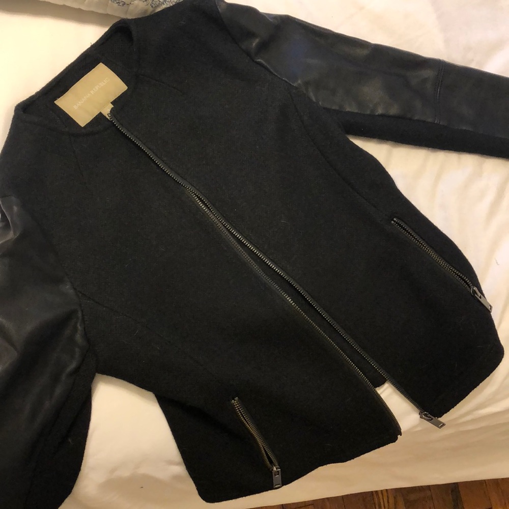 Banana republic black wool/leather shirt jacket